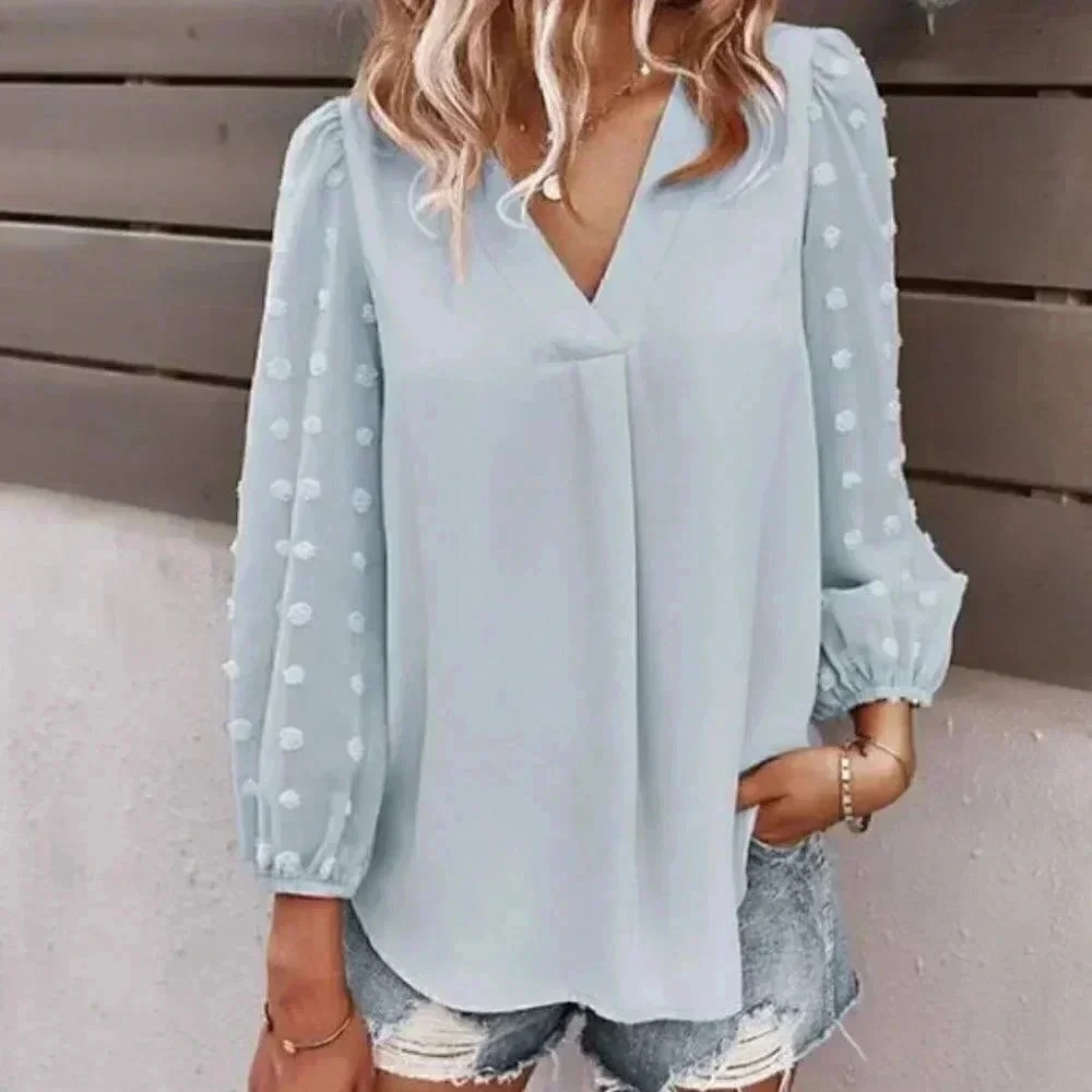 Sweet Polka Dot Long Sleeve V-Neck Top